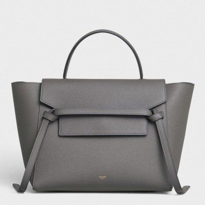 Celine Belt Mini Bag In Grey Grained Calfskin CSBS8010