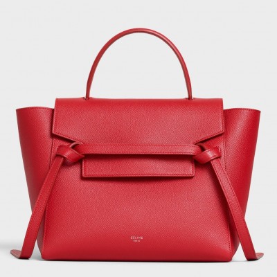 Celine Belt Mini Bag In Red Grained Calfskin CSBS8020