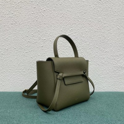 Celine Belt Nano Bag In Army Green Grained Calfskin CSBS8032