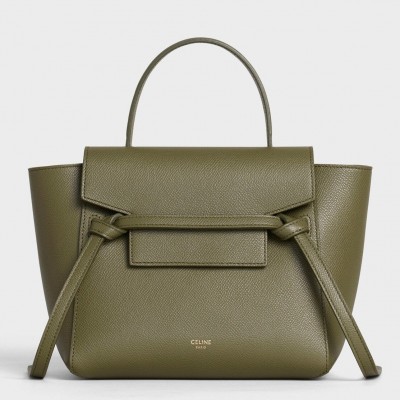 Celine Belt Nano Bag In Army Green Grained Calfskin CSBS8032