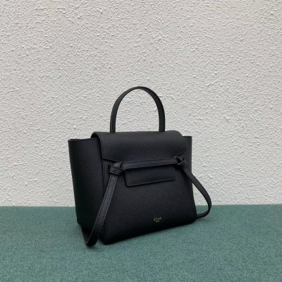 Celine Belt Nano Bag In Black Grained Calfskin CSBS8036