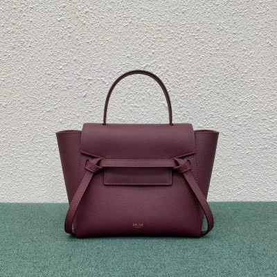 Celine Belt Nano Bag In Bordeaux Grained Calfskin CSBS8041