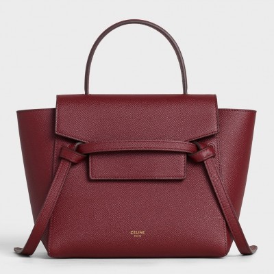 Celine Belt Nano Bag In Bordeaux Grained Calfskin CSBS8041