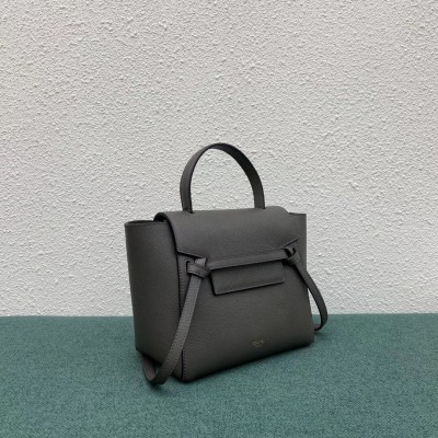 Celine Belt Nano Bag In Grey Grained Calfskin CSBS8006