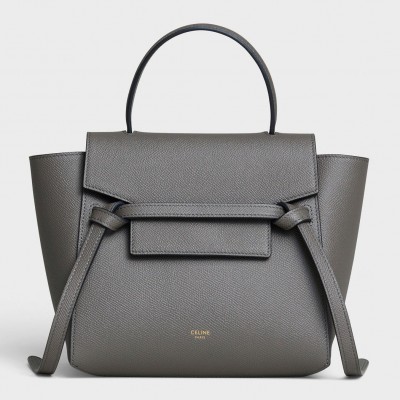 Celine Belt Nano Bag In Grey Grained Calfskin CSBS8006