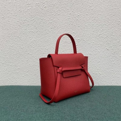 Celine Belt Nano Bag In Red Grained Calfskin CSBS8045