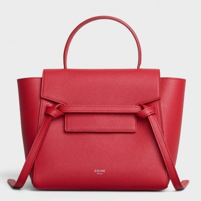 Celine Belt Nano Bag In Red Grained Calfskin CSBS8045