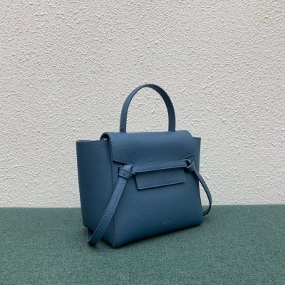 Celine Belt Nano Bag In Slate Blue Grained Calfskin CSBS8004