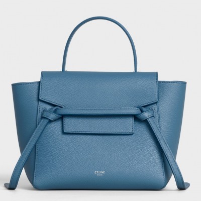 Celine Belt Nano Bag In Slate Blue Grained Calfskin CSBS8004