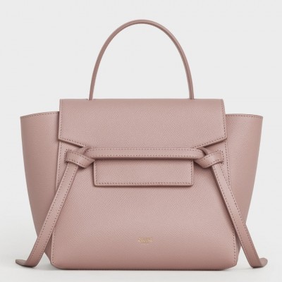 Celine Belt Nano Bag In Vintage Pink Grained Calfskin CSBS8012