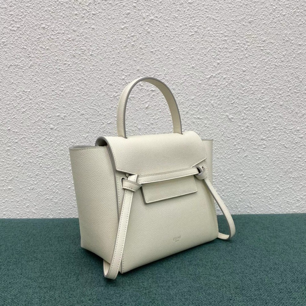 Celine Belt Nano Bag In White Grained Calfskin