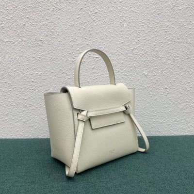 Celine Belt Nano Bag In White Grained Calfskin CSBS8017