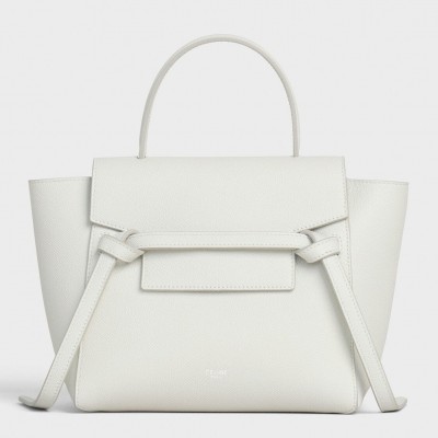 Celine Belt Nano Bag In White Grained Calfskin CSBS8017