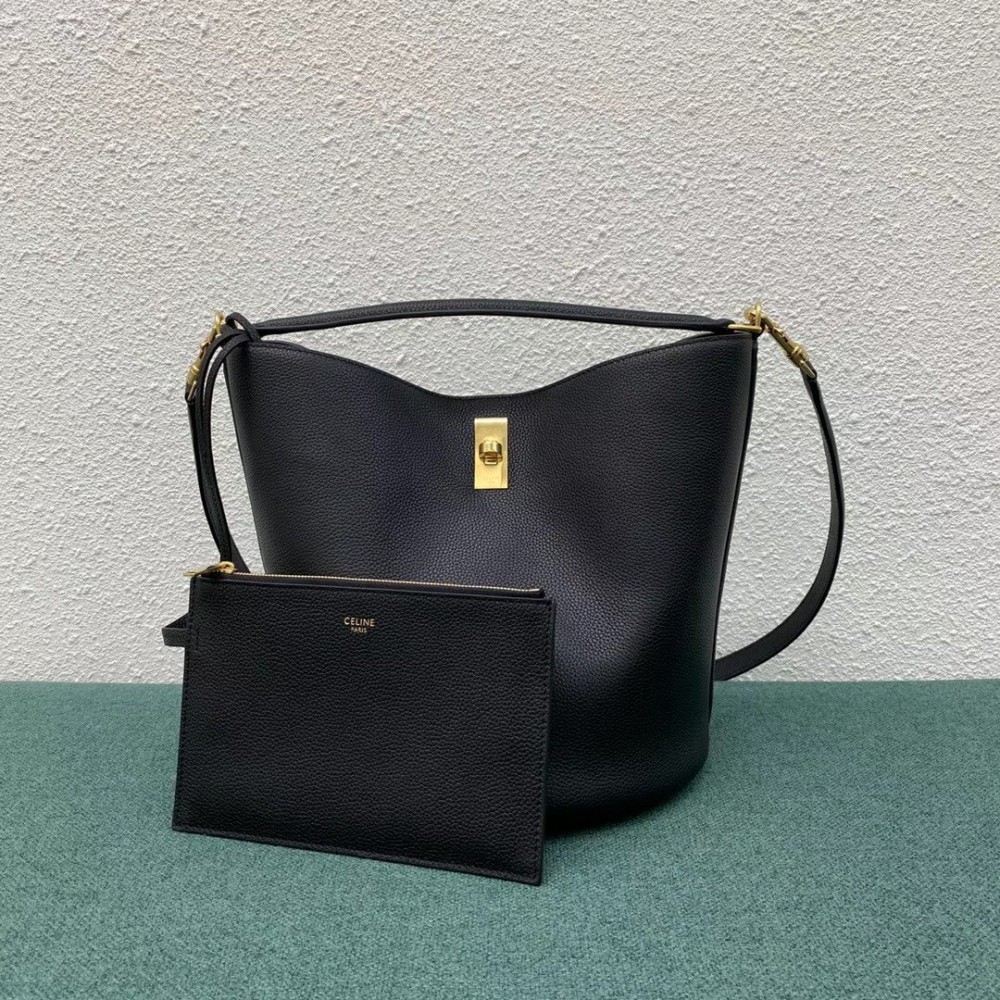 Celine Bucket 16 Bag In Black Grained Calfskin