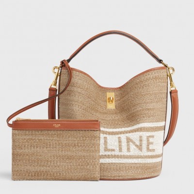 Celine Bucket 16 Bag In Textile with Celine Logo CSBS8030