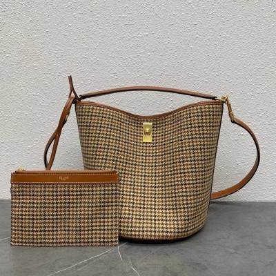 Celine Bucket 16 Bag In Tweed and Calfskin CSBS8035