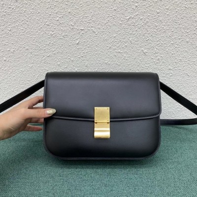 Celine Classic Box Medium Bag In Black Box Calfskin CSBS8024