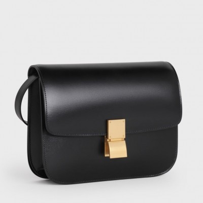 Celine Classic Box Medium Bag In Black Box Calfskin CSBS8024