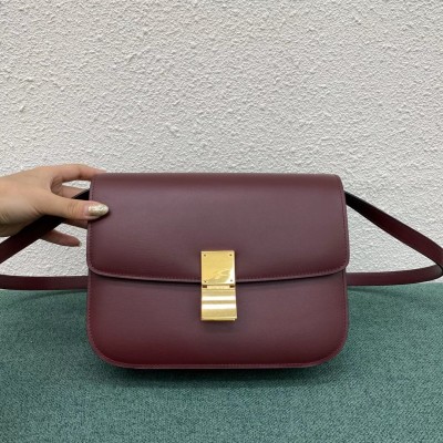 Celine Classic Box Medium Bag In Bordeaux Box Calfskin CSBS8029