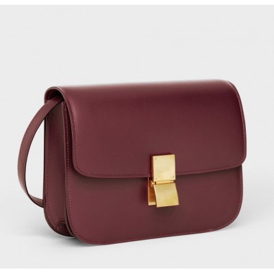 Celine Classic Box Medium Bag In Bordeaux Box Calfskin CSBS8029