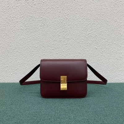 Celine Classic Box Teen Bag In Burgundy Box Calfskin CSBS8087