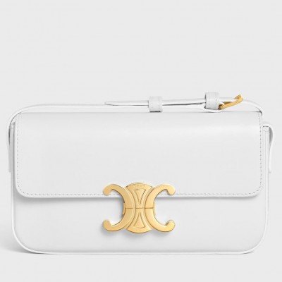 Celine Claude Shoulder Bag in White Calfskin CSBS8070