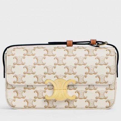 Celine Claude Shoulder Bag in White Triomphe Canvas CSBS8075