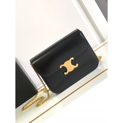 Celine College Triomphe Chain Bag in Black Leather CSBS8079