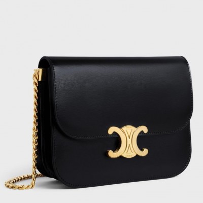 Celine College Triomphe Chain Bag in Black Leather CSBS8079