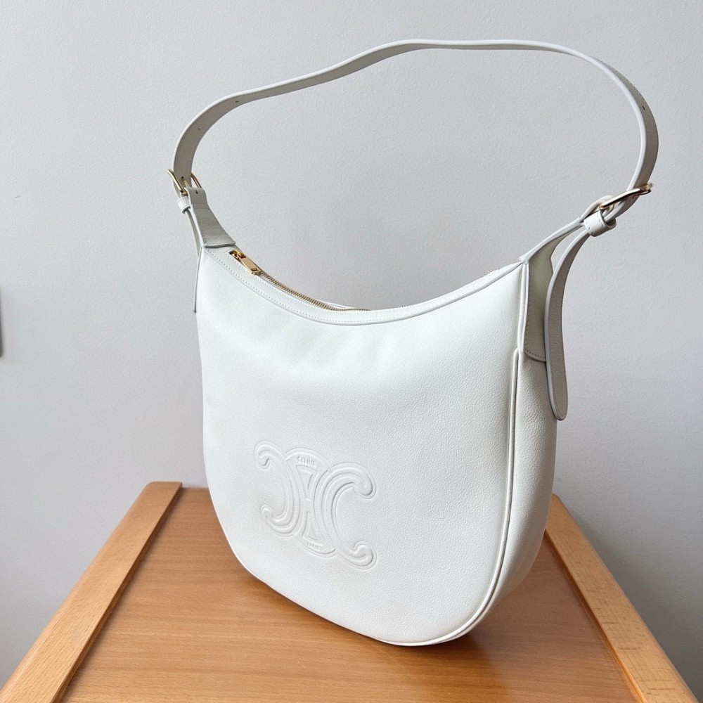 Celine Heloise Cuir Triomphe Bag in White Calfskin