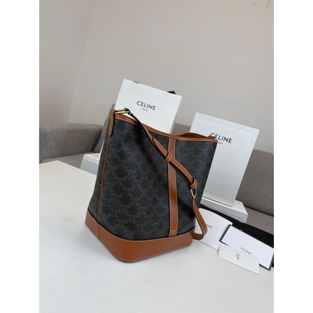 Celine Medium Bucket Bag In Triomphe Canvas and Calfskin