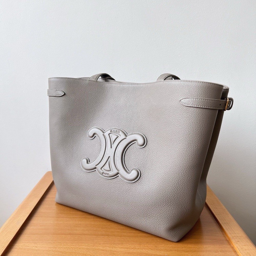 Celine Medium Cabas Anais Cuir Triomphe Bag in Grey Leather