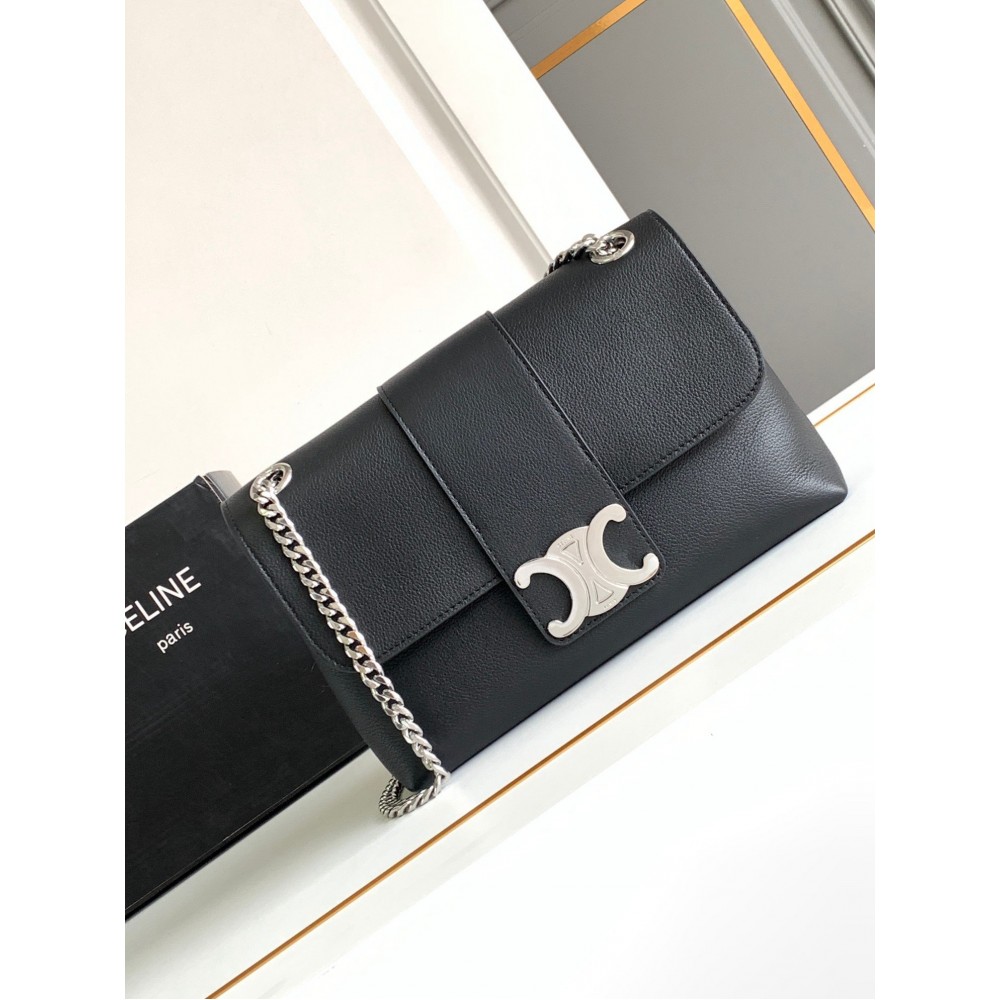 Celine Medium Victoire Bag in Noir Calfskin