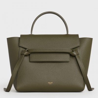 Celine Micro Belt Bag In Dark Olive Grained Calfskin CSBS8093