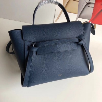 Celine Micro Belt Bag In Navy Blue Grained Calfskin CSBS8074