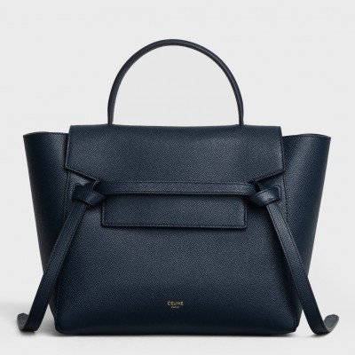 Celine Micro Belt Bag In Navy Blue Grained Calfskin CSBS8074