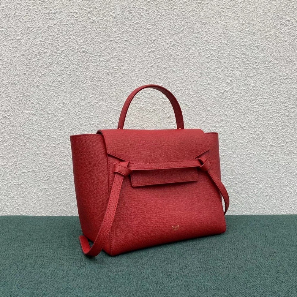 Celine Micro Belt Bag In Red Grained Calfskin