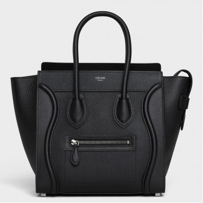 Celine Micro Luggage Tote Bag In Black Drummed Calfskin CSBS8100