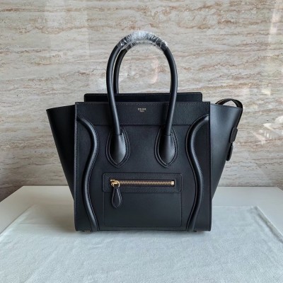 Celine Micro Luggage Tote Bag In Black Smooth Calfskin CSBS8101