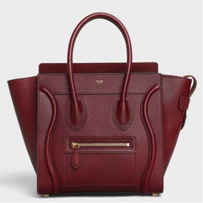 Celine Micro Luggage Tote Bag In Dark Red Drummed Calfskin CSBS8102