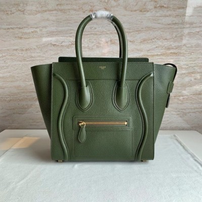 Celine Micro Luggage Tote Bag In Khaki Green Drummed Calfskin CSBS8106