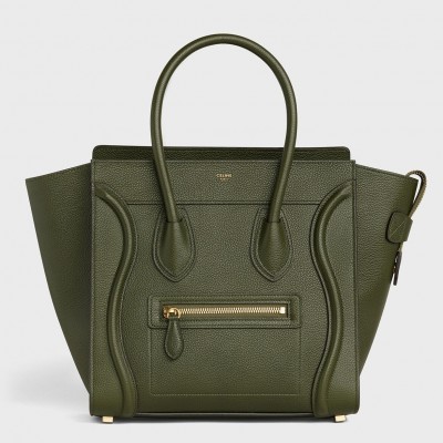 Celine Micro Luggage Tote Bag In Khaki Green Drummed Calfskin CSBS8106