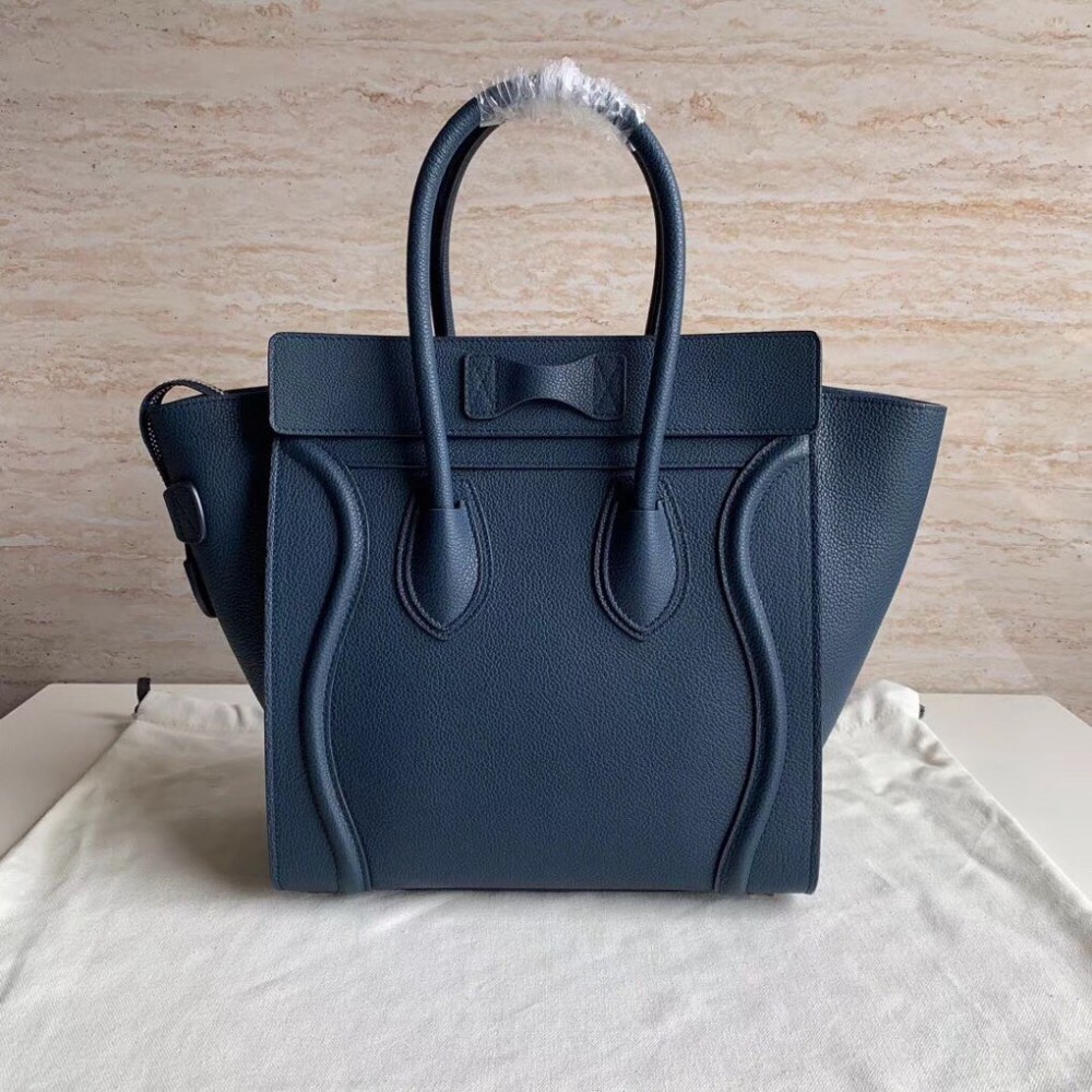 Celine Micro Luggage Tote Bag In Navy Blue Drummed Calfskin