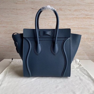 Celine Micro Luggage Tote Bag In Navy Blue Drummed Calfskin CSBS8117