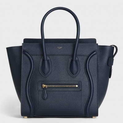 Celine Micro Luggage Tote Bag In Navy Blue Drummed Calfskin CSBS8117