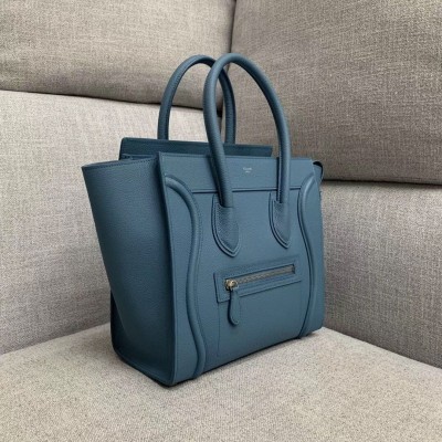 Celine Micro Luggage Tote Bag In Slate Blue Drummed Calfskin CSBS8127