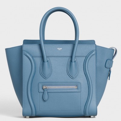 Celine Micro Luggage Tote Bag In Slate Blue Drummed Calfskin CSBS8127