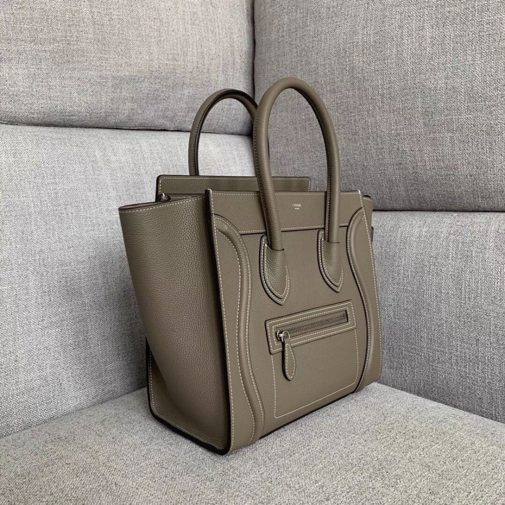 Celine Micro Luggage Tote Bag In Souris Drummed Calfskin