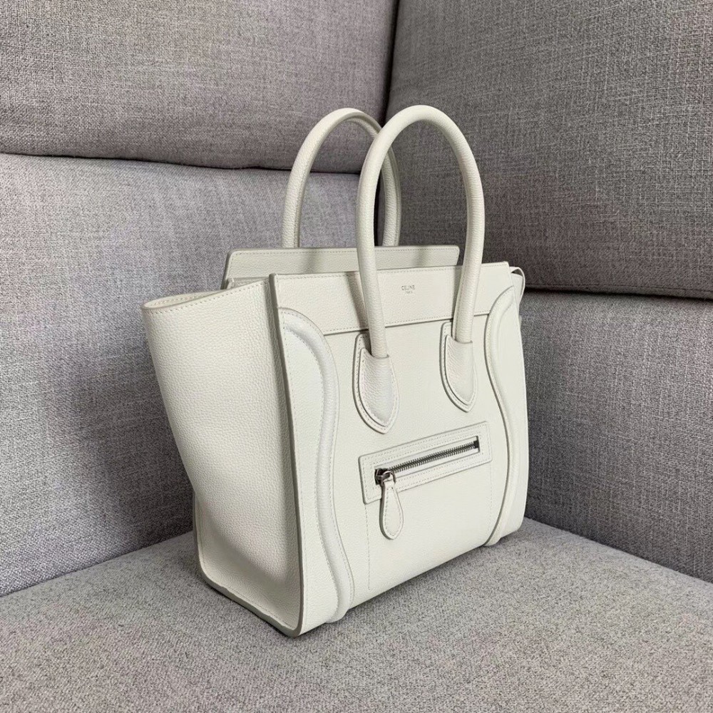 Celine Micro Luggage Tote Bag In White Drummed Calfskin