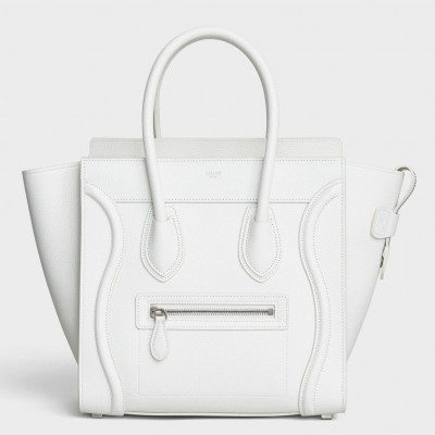 Celine Micro Luggage Tote Bag In White Drummed Calfskin CSBS8137